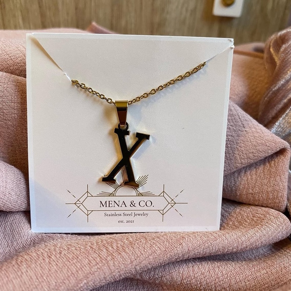 Gold Stainless Steel “X” Initial Pendant Necklace